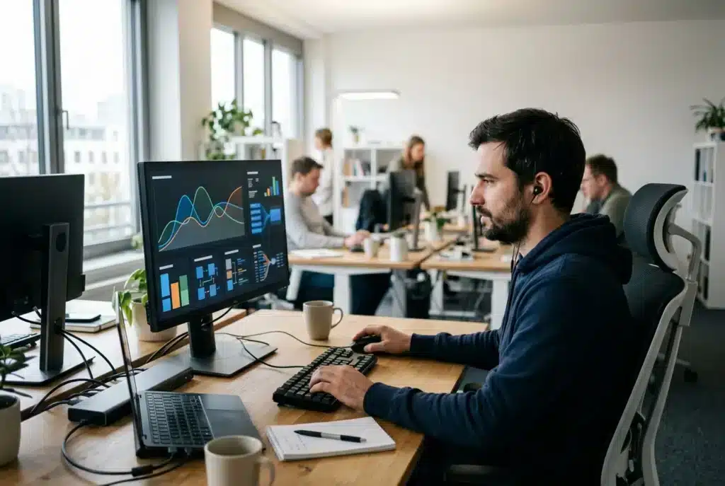 Entwickler optimiert am Monitor die Ladezeit einer Website