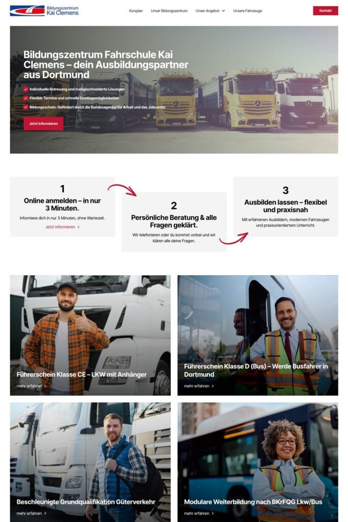 Website des Bildungszentrums Fahrschule Kai Clemens in Dortmund