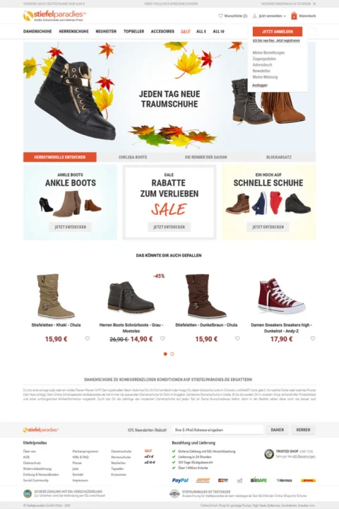 Website-Referenz Stiefelparadies GmbH