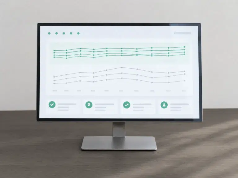 Schlanker Monitor zeigt ein Ranking-Diagramm, in dem mehrere Linien stabil in den Spitzenplätzen bleiben.