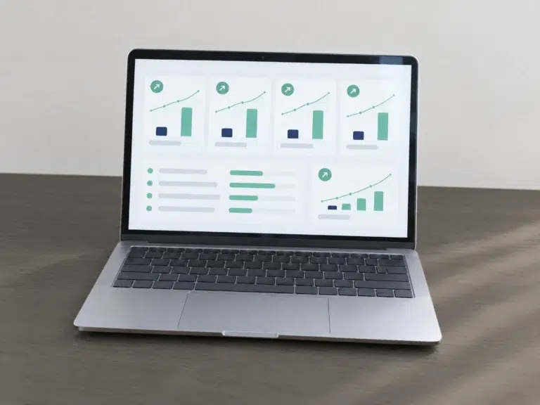 Laptop zeigt Balkenpaare, bei denen der Ertrag deutlich höher ist als die Kosten.